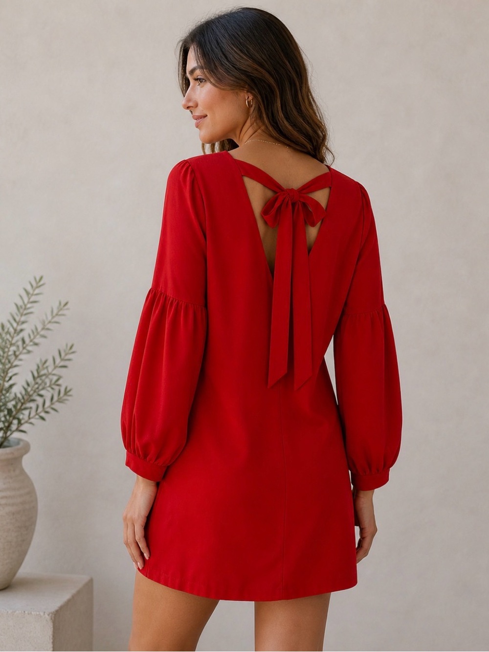 Laundry By Shelli Segal Special Occasion V-Neck Red Balloon Sleeve Mini Dress - Picture 2 of 9